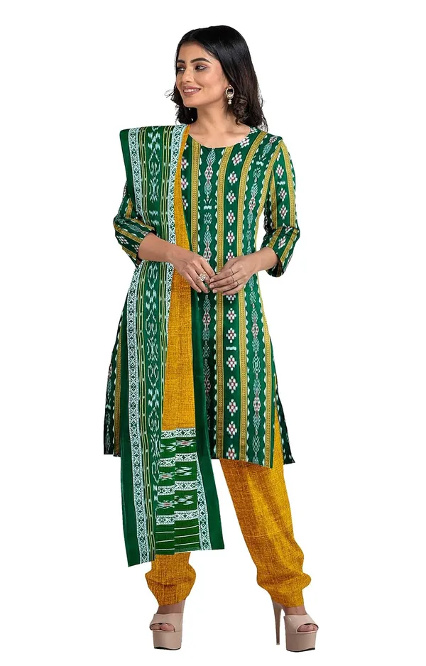 Multicolor_Pure_Cotton_Sambalpuri_Handloom_Dress_Material_With_Dupatta_Bottom_Wear_3_Piece_Set