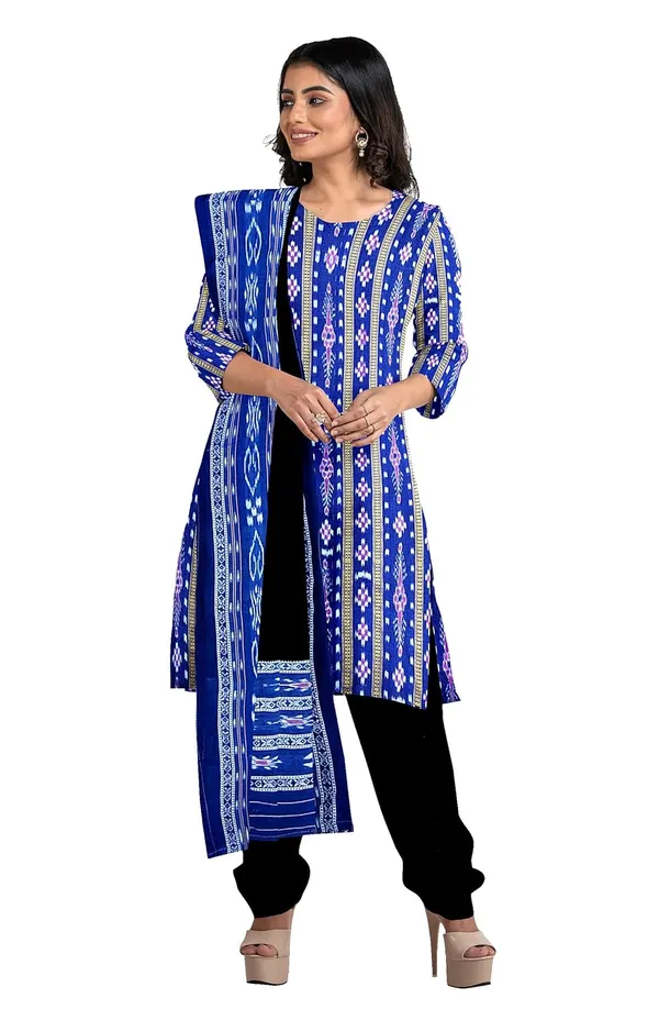 Multicolor_Pure_Cotton_Sambalpuri_Handloom_Dress_Material_With_Dupatta_Bottom_Wear_3_Piece_Set