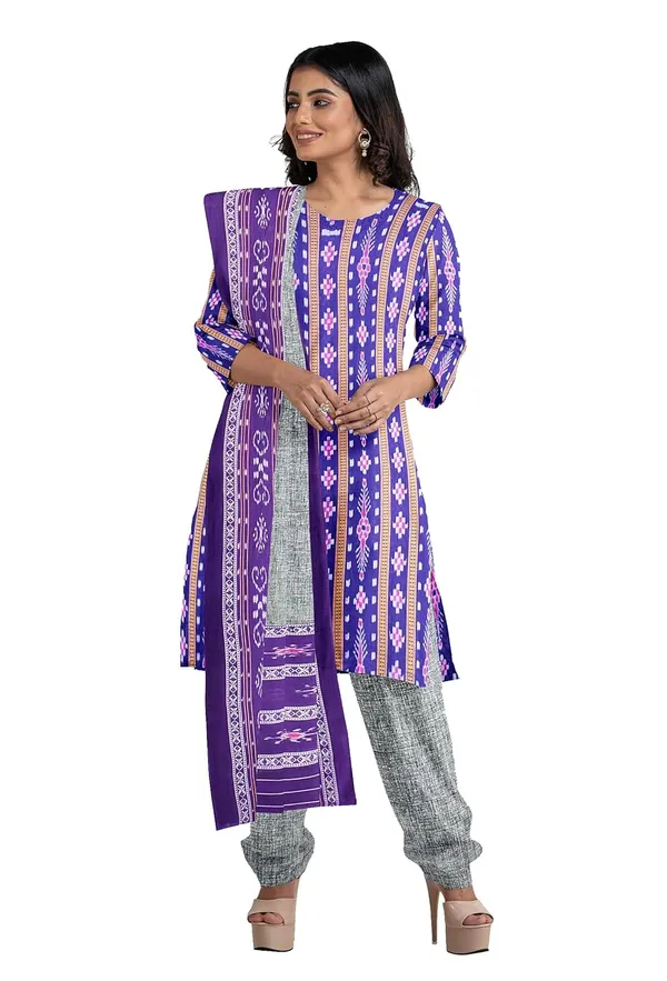 Multicolor_Pure_Cotton_Sambalpuri_Handloom_Dress_Material_With_Dupatta_Bottom_Wear_3_Piece_Set
