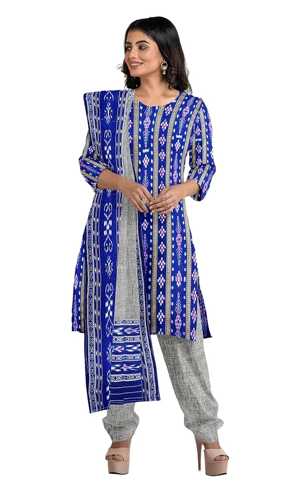 Multicolor_Pure_Cotton_Sambalpuri_Handloom_Dress_Material_With_Dupatta_Bottom_Wear_3_Piece_Set