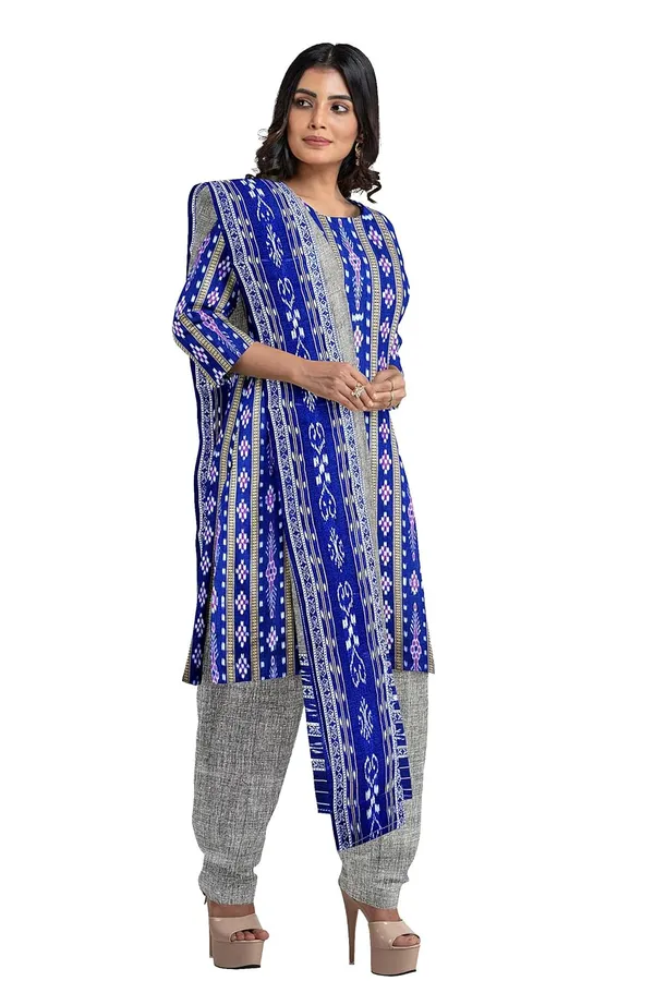 Multicolor_Pure_Cotton_Sambalpuri_Handloom_Dress_Material_With_Dupatta_Bottom_Wear_3_Piece_Set