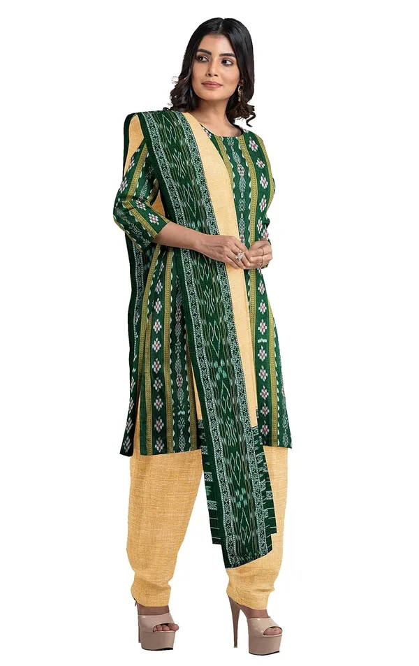 Multicolor_Pure_Cotton_Sambalpuri_Handloom_Dress_Material_With_Dupatta_Bottom_Wear_3_Piece_Set