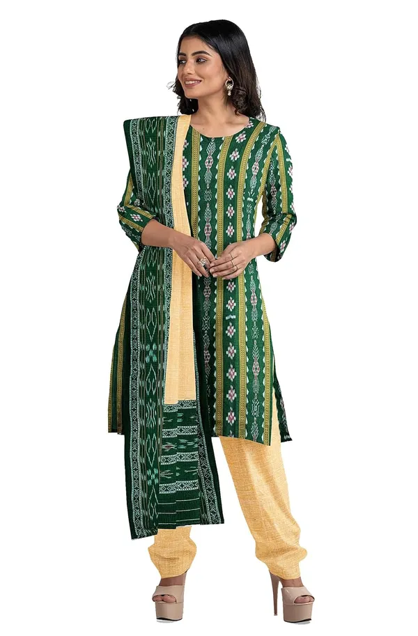 Multicolor_Pure_Cotton_Sambalpuri_Handloom_Dress_Material_With_Dupatta_Bottom_Wear_3_Piece_Set