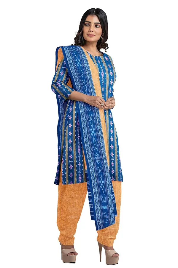 Multicolor_Pure_Cotton_Sambalpuri_Handloom_Dress_Material_With_Dupatta_Bottom_Wear_3_Piece_Set