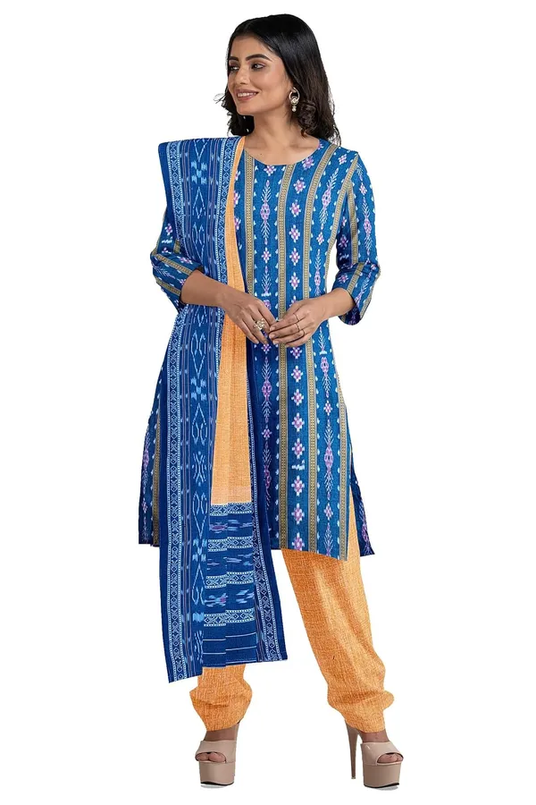 Multicolor_Pure_Cotton_Sambalpuri_Handloom_Dress_Material_With_Dupatta_Bottom_Wear_3_Piece_Set