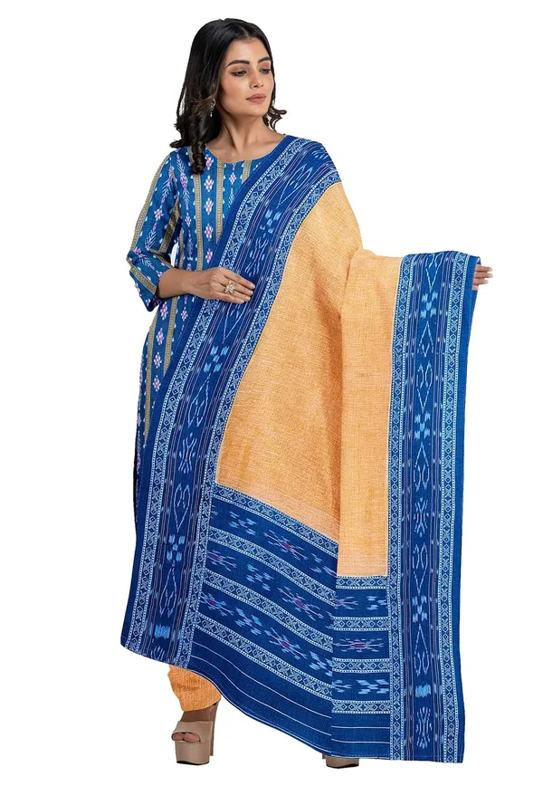 Multicolor_Pure_Cotton_Sambalpuri_Handloom_Dress_Material_With_Dupatta_Bottom_Wear_3_Piece_Set