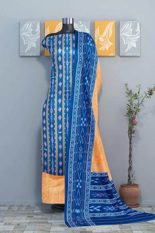 Multicolor_Pure_Cotton_Sambalpuri_Handloom_Dress_Material_With_Dupatta_Bottom_Wear_3_Piece_Set