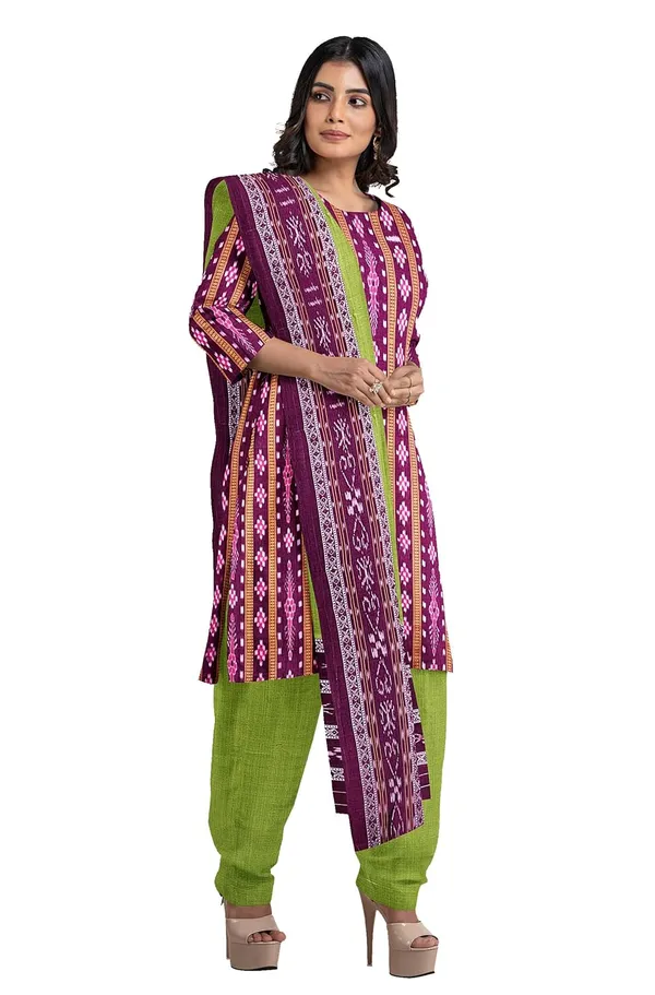 Multicolor_Pure_Cotton_Sambalpuri_Handloom_Dress_Material_With_Dupatta_Bottom_Wear_3_Piece_Set