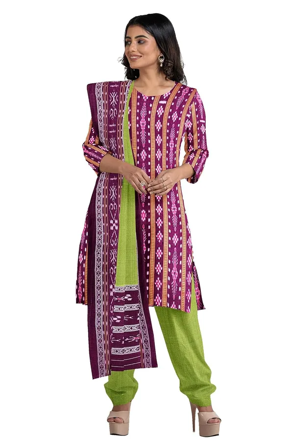 Multicolor_Pure_Cotton_Sambalpuri_Handloom_Dress_Material_With_Dupatta_Bottom_Wear_3_Piece_Set