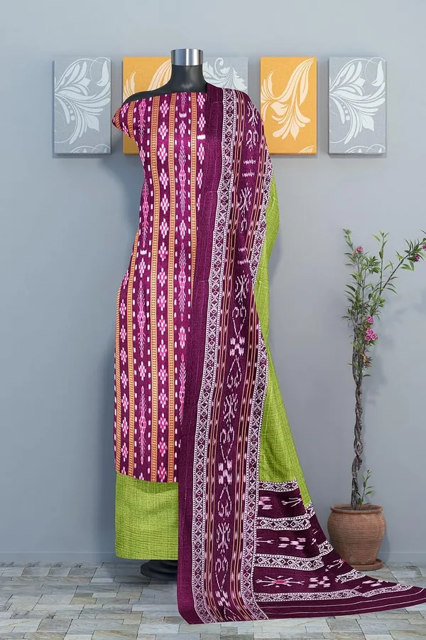 Multicolor_Pure_Cotton_Sambalpuri_Handloom_Dress_Material_With_Dupatta_Bottom_Wear_3_Piece_Set