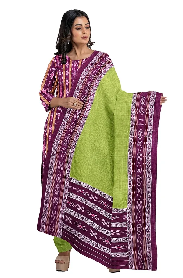 Multicolor_Pure_Cotton_Sambalpuri_Handloom_Dress_Material_With_Dupatta_Bottom_Wear_3_Piece_Set