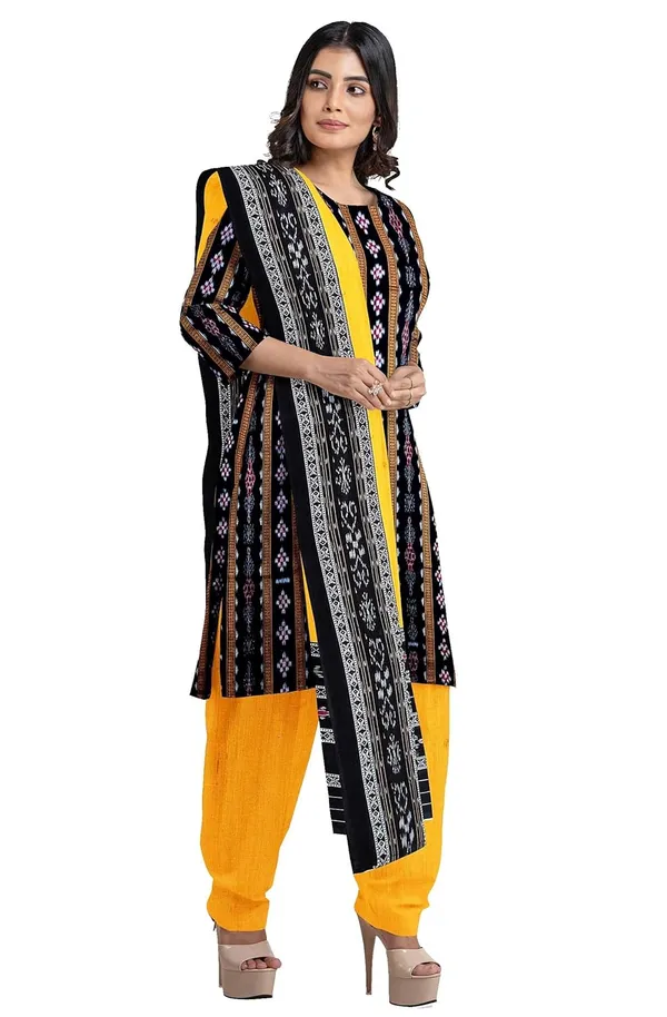 Multicolor_Pure_Cotton_Sambalpuri_Handloom_Dress_Material_With_Dupatta_Bottom_Wear_3_Piece_Set