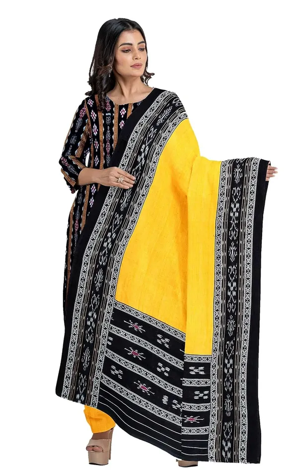 Multicolor_Pure_Cotton_Sambalpuri_Handloom_Dress_Material_With_Dupatta_Bottom_Wear_3_Piece_Set