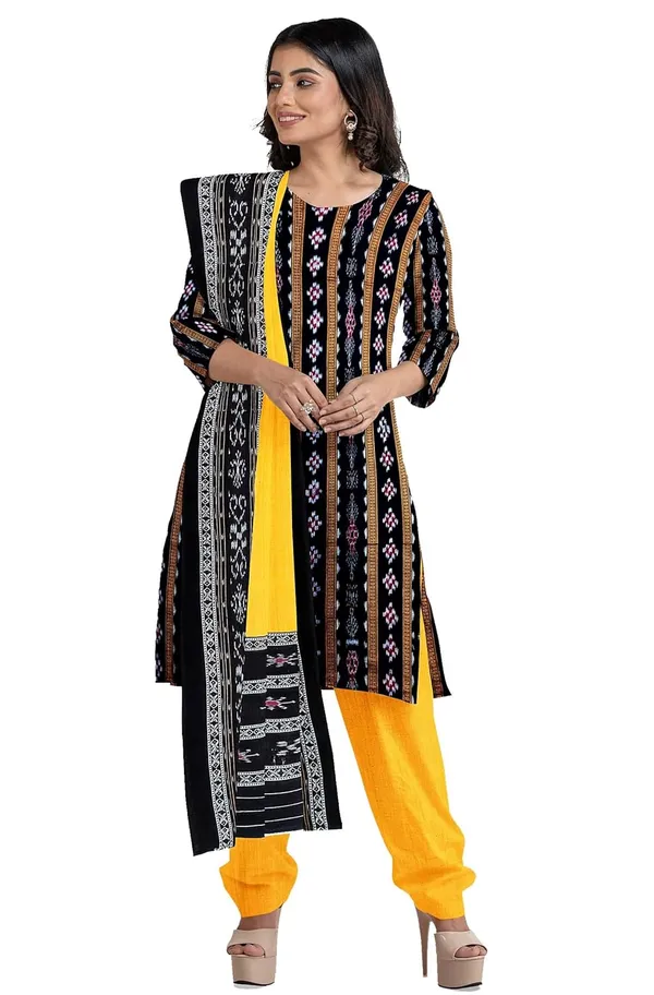 Multicolor_Pure_Cotton_Sambalpuri_Handloom_Dress_Material_With_Dupatta_Bottom_Wear_3_Piece_Set