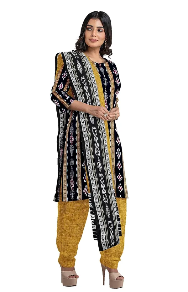 Multicolor_Pure_Cotton_Sambalpuri_Handloom_Dress_Material_With_Dupatta_Bottom_Wear_3_Piece_Set
