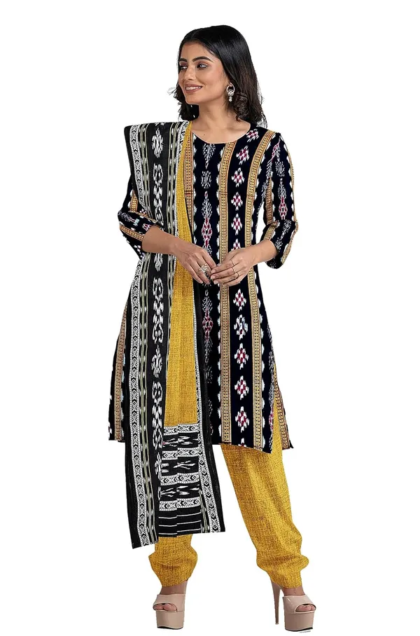 Multicolor_Pure_Cotton_Sambalpuri_Handloom_Dress_Material_With_Dupatta_Bottom_Wear_3_Piece_Set