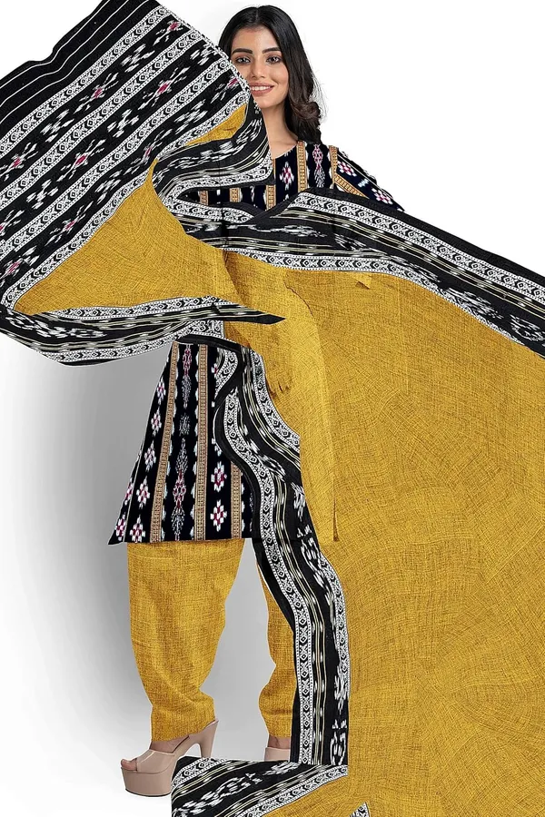 Multicolor_Pure_Cotton_Sambalpuri_Handloom_Dress_Material_With_Dupatta_Bottom_Wear_3_Piece_Set