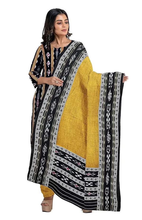 Multicolor_Pure_Cotton_Sambalpuri_Handloom_Dress_Material_With_Dupatta_Bottom_Wear_3_Piece_Set