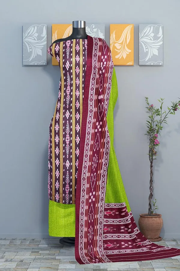 Multicolor_Pure_Cotton_Sambalpuri_Handloom_Dress_Material_With_Dupatta_Bottom_Wear_3_Piece_Set