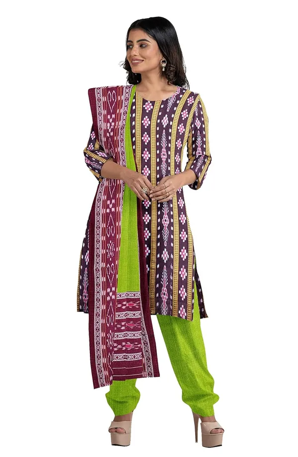 Multicolor_Pure_Cotton_Sambalpuri_Handloom_Dress_Material_With_Dupatta_Bottom_Wear_3_Piece_Set