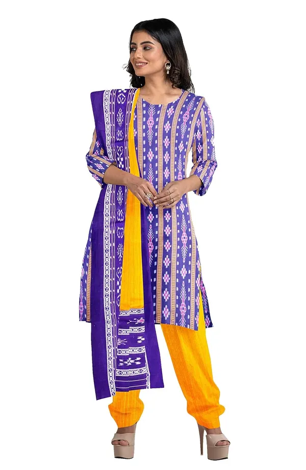 Multicolor_Pure_Cotton_Sambalpuri_Handloom_Dress_Material_With_Dupatta_Bottom_Wear_3_Piece_Set