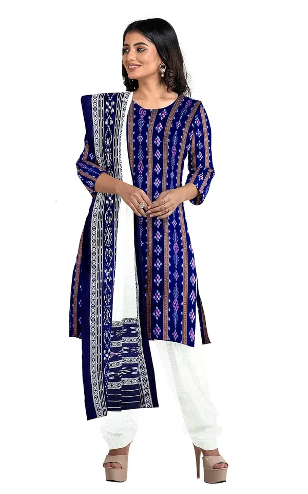 Multicolor_Pure_Cotton_Sambalpuri_Handloom_Dress_Material_With_Dupatta_Bottom_Wear_3_Piece_Set