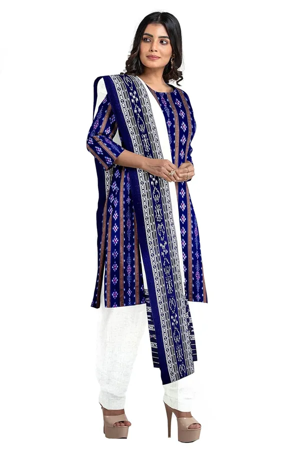 Multicolor_Pure_Cotton_Sambalpuri_Handloom_Dress_Material_With_Dupatta_Bottom_Wear_3_Piece_Set