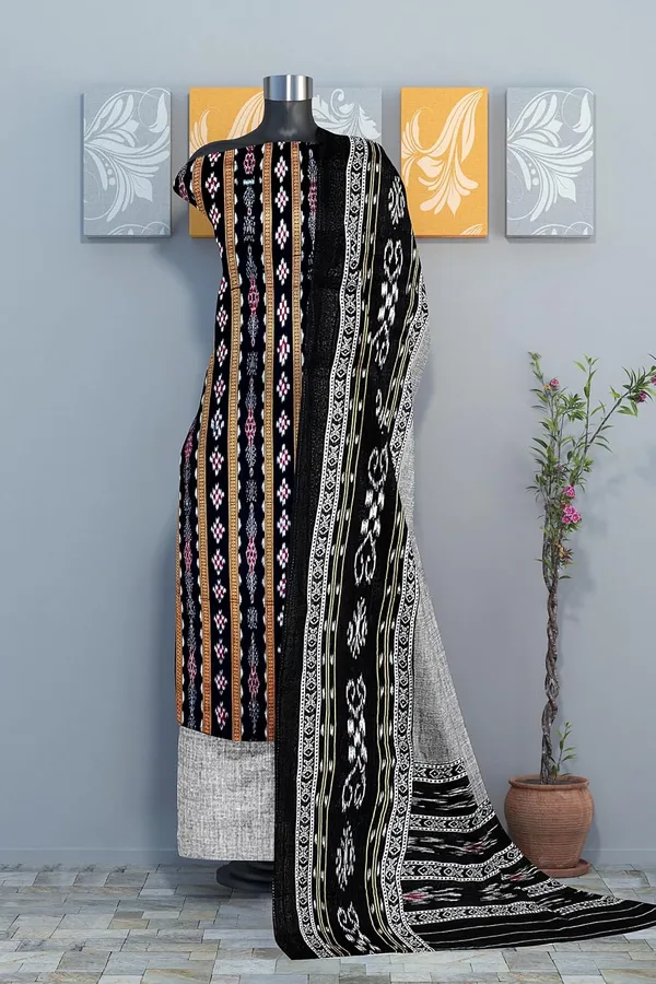 Multicolor_Pure_Cotton_Sambalpuri_Handloom_Dress_Material_With_Dupatta_Bottom_Wear_3_Piece_Set