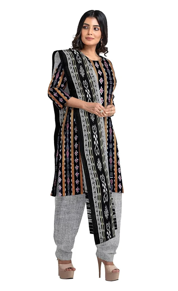 Multicolor_Pure_Cotton_Sambalpuri_Handloom_Dress_Material_With_Dupatta_Bottom_Wear_3_Piece_Set