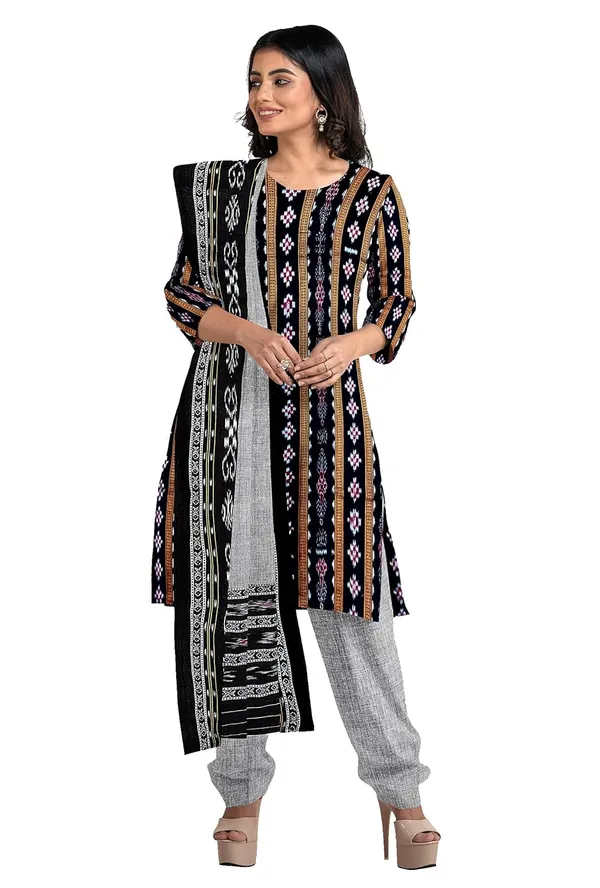 Multicolor_Pure_Cotton_Sambalpuri_Handloom_Dress_Material_With_Dupatta_Bottom_Wear_3_Piece_Set