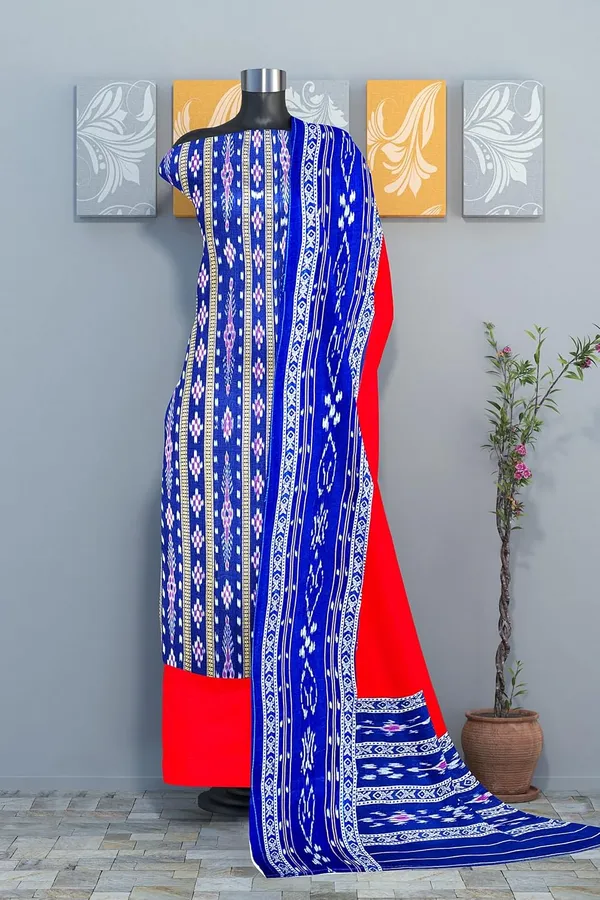 Multicolor_Pure_Cotton_Sambalpuri_Handloom_Dress_Material_With_Dupatta_Bottom_Wear_3_Piece_Set