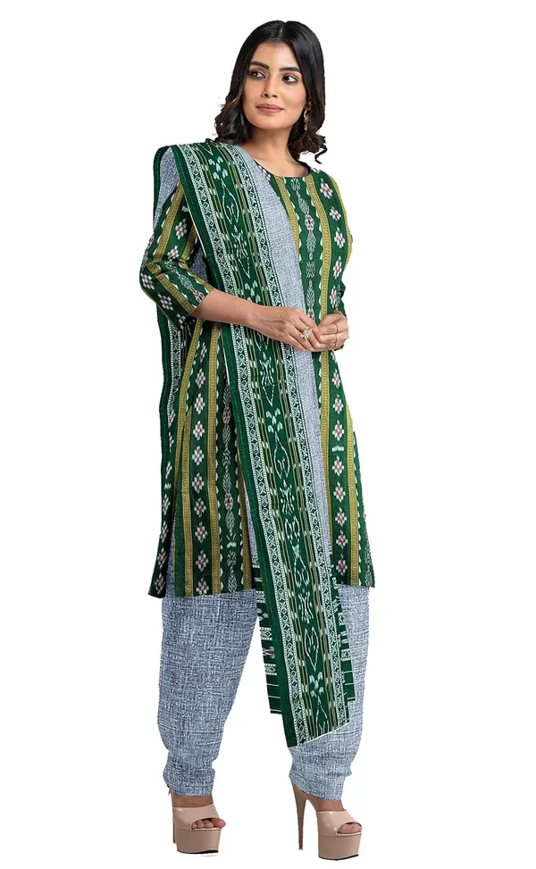 Multicolor_Pure_Cotton_Sambalpuri_Handloom_Dress_Material_With_Dupatta_Bottom_Wear_3_Piece_Set