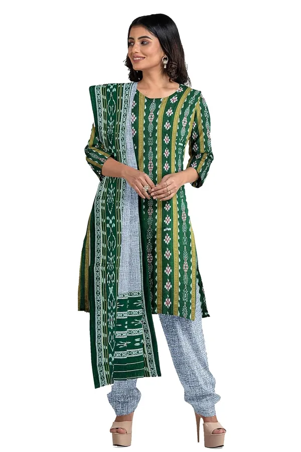 Multicolor_Pure_Cotton_Sambalpuri_Handloom_Dress_Material_With_Dupatta_Bottom_Wear_3_Piece_Set