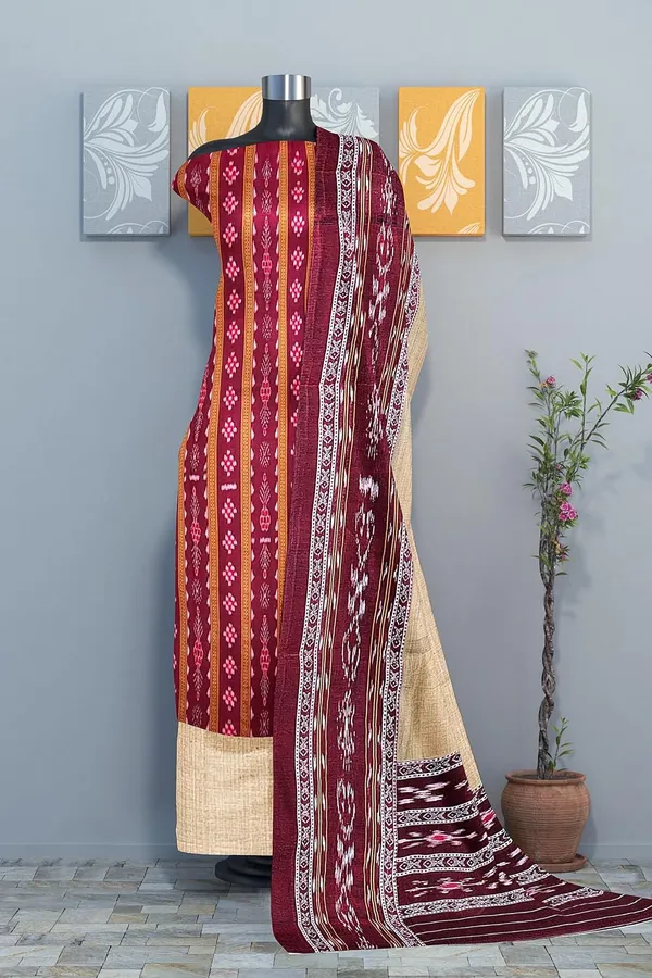 Multicolor_Pure_Cotton_Sambalpuri_Handloom_Dress_Material_With_Dupatta_Bottom_Wear_3_Piece_Set