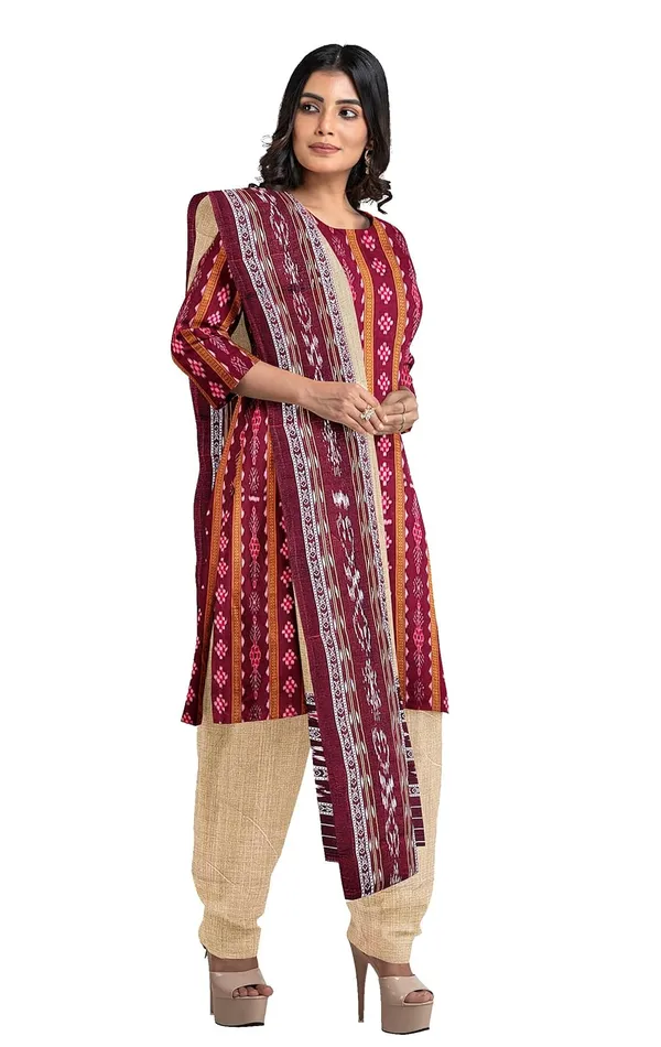 Multicolor_Pure_Cotton_Sambalpuri_Handloom_Dress_Material_With_Dupatta_Bottom_Wear_3_Piece_Set