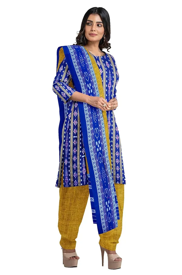 Multicolor_Pure_Cotton_Sambalpuri_Handloom_Dress_Material_With_Dupatta_Bottom_Wear_3_Piece_Set