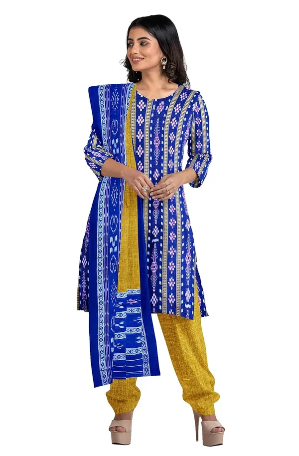 Multicolor_Pure_Cotton_Sambalpuri_Handloom_Dress_Material_With_Dupatta_Bottom_Wear_3_Piece_Set