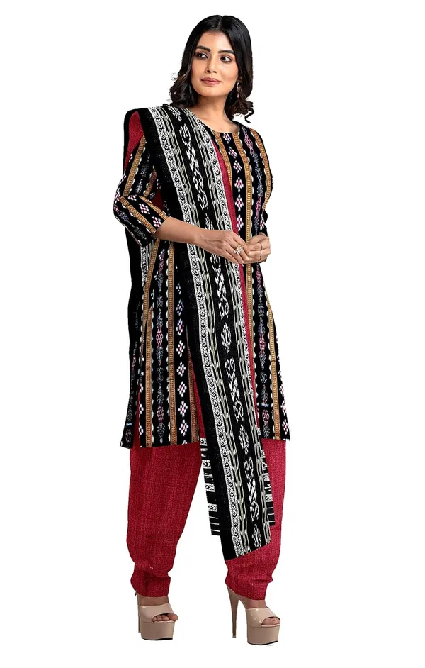 Multicolor_Pure_Cotton_Sambalpuri_Handloom_Dress_Material_With_Dupatta_Bottom_Wear_3_Piece_Set