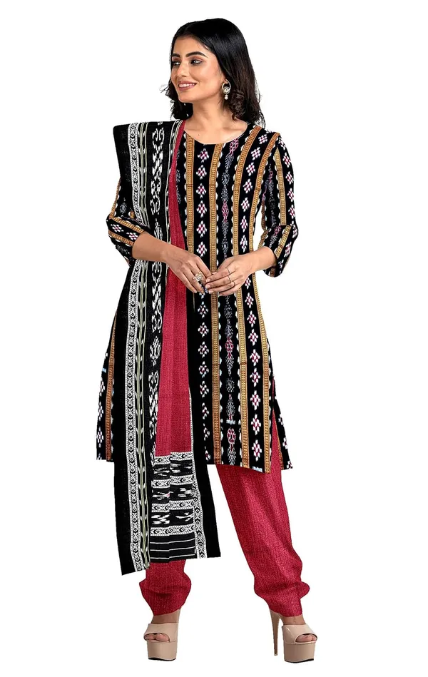 Multicolor_Pure_Cotton_Sambalpuri_Handloom_Dress_Material_With_Dupatta_Bottom_Wear_3_Piece_Set