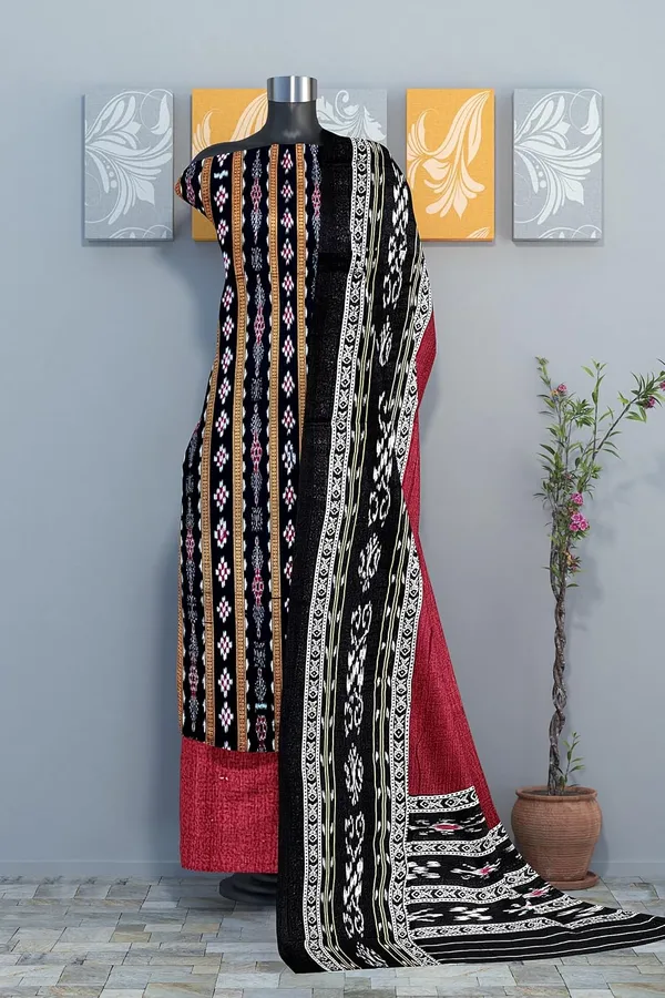 Multicolor_Pure_Cotton_Sambalpuri_Handloom_Dress_Material_With_Dupatta_Bottom_Wear_3_Piece_Set