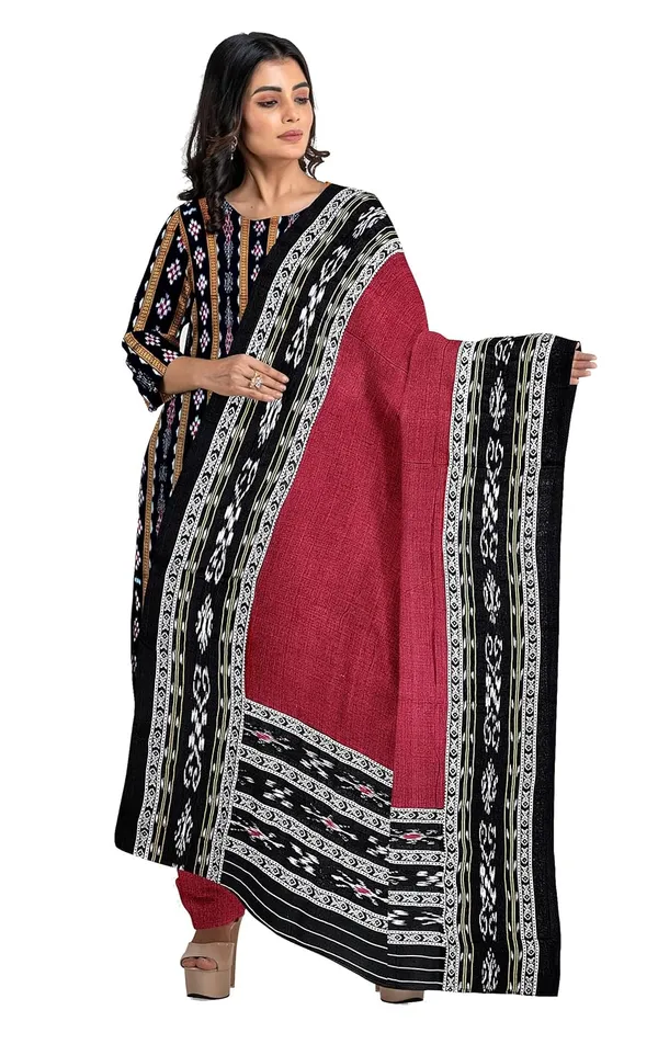 Multicolor_Pure_Cotton_Sambalpuri_Handloom_Dress_Material_With_Dupatta_Bottom_Wear_3_Piece_Set