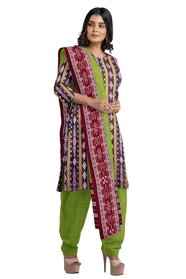 Multicolor_Pure_Cotton_Sambalpuri_Handloom_Dress_Material_With_Dupatta_Bottom_Wear_3_Piece_Set