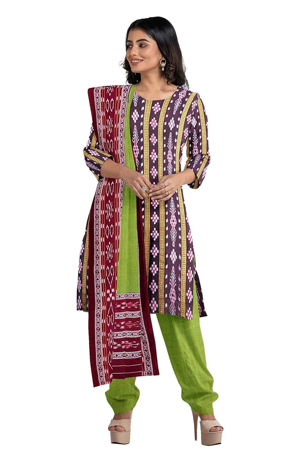 Multicolor_Pure_Cotton_Sambalpuri_Handloom_Dress_Material_With_Dupatta_Bottom_Wear_3_Piece_Set