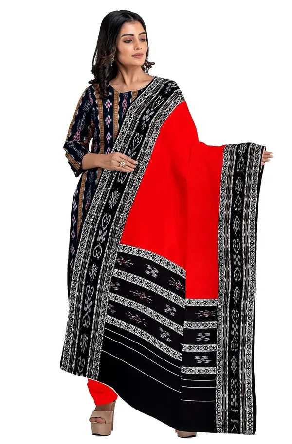 Multicolor_Pure_Cotton_Sambalpuri_Handloom_Dress_Material_With_Dupatta_Bottom_Wear_3_Piece_Set