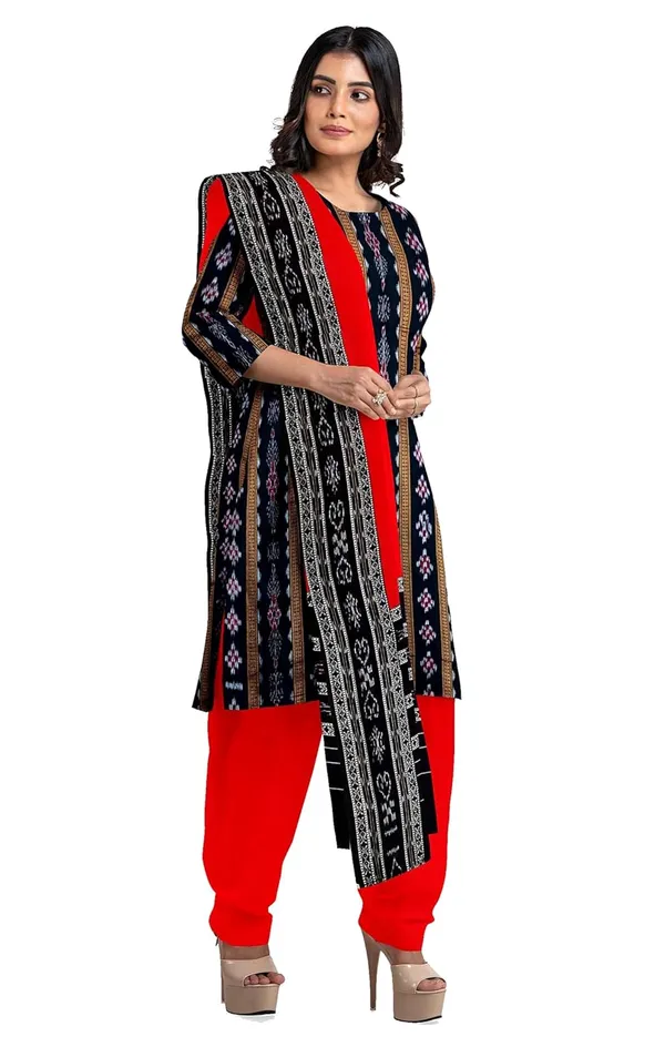 Multicolor_Pure_Cotton_Sambalpuri_Handloom_Dress_Material_With_Dupatta_Bottom_Wear_3_Piece_Set