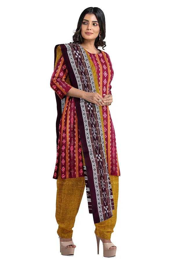 Multicolor_Pure_Cotton_Sambalpuri_Handloom_Dress_Material_With_Dupatta_Bottom_Wear_3_Piece_Set
