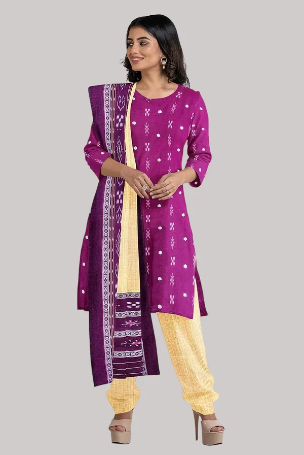 Multicolor_Pure_Cotton_Sambalpuri_Handloom_Dress_Material_With_Dupatta_Bottom_Wear_3_Piece_Set