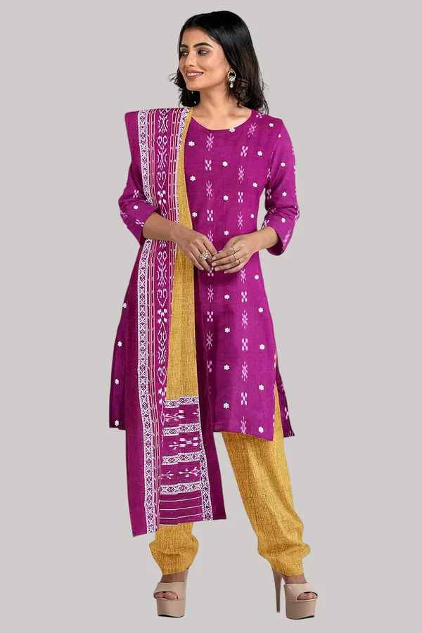 Multicolor_Pure_Cotton_Sambalpuri_Handloom_Dress_Material_With_Dupatta_Bottom_Wear_3_Piece_Set