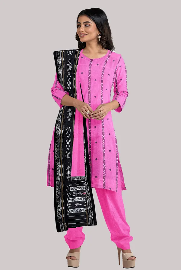Multicolor_Pure_Cotton_Sambalpuri_Handloom_Dress_Material_With_Dupatta_Bottom_Wear_3_Piece_Set