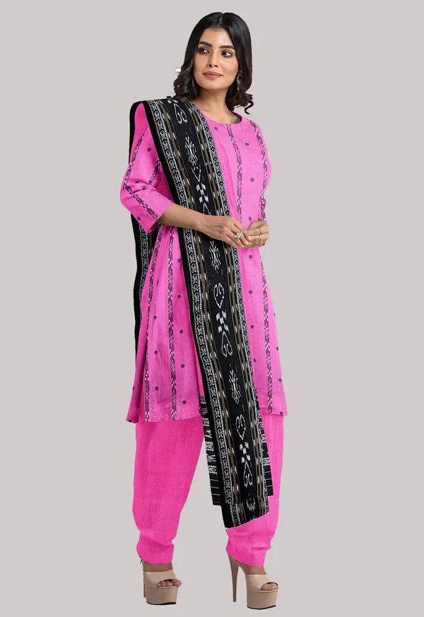 Multicolor_Pure_Cotton_Sambalpuri_Handloom_Dress_Material_With_Dupatta_Bottom_Wear_3_Piece_Set
